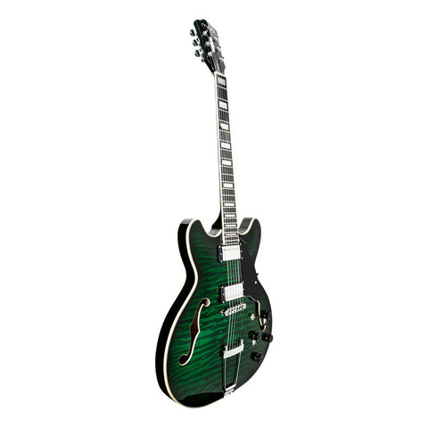Guitarra Eléctrica Mars Hollowbody 335 Custom De 6 Cuerdas, Verde Oscuro Diestro Palo De Rosa