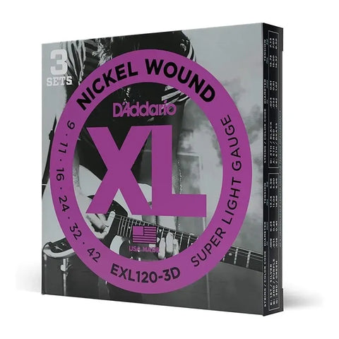 Pack 3 Encordados Daddario Exl120 Guitarra Eléctrica Acero Niquelado