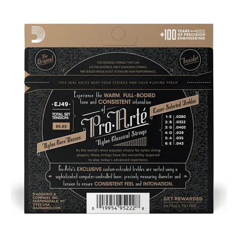 Cuerdas A, B, D, E, G Para Guitarra De Nailon 4:4 D'addario Proarte Ej49