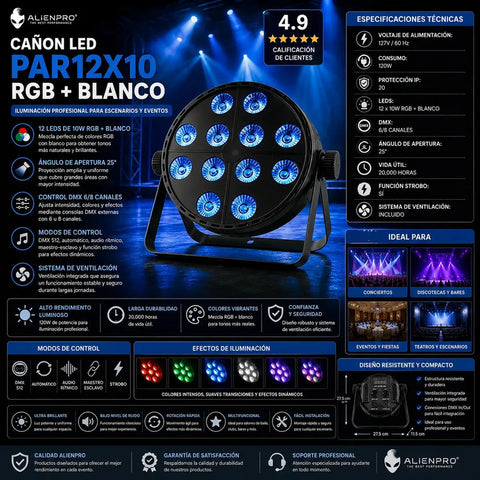 Luz De Escenario Led Alienpro Par12x10rgbw