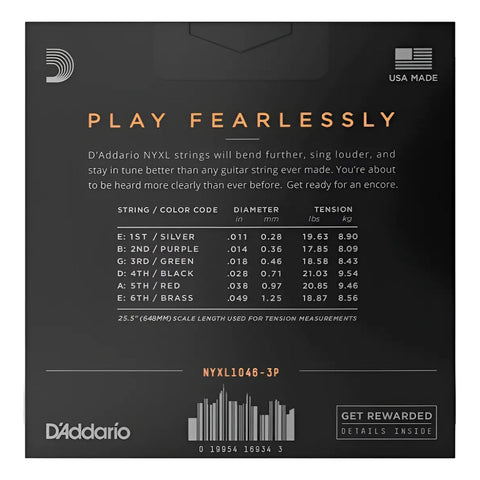 Paquete 3 Set Cuerdas Guitarra Eléctrica D'addario Nyxl1046
