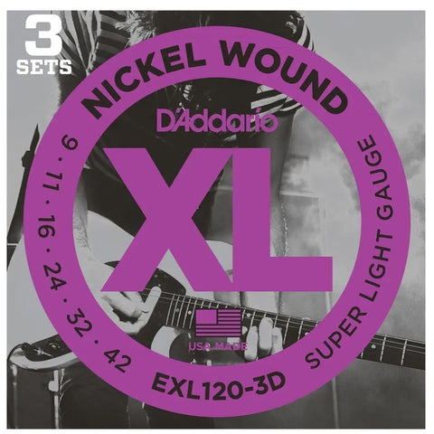 Pack 3 Encordados Daddario Exl120 Guitarra Eléctrica Acero Niquelado