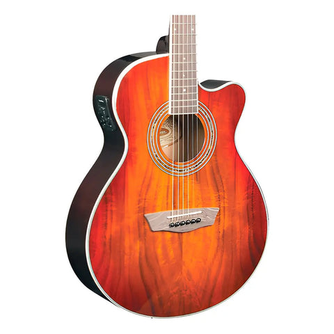 Guitarra Electroacústica Washburn Ea55g 6 Cuerdas Tapa Koa Cutaway Sunburst Diestro