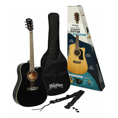 Pack Guitarra Electroacústica Washburn Ad5cepack Negro