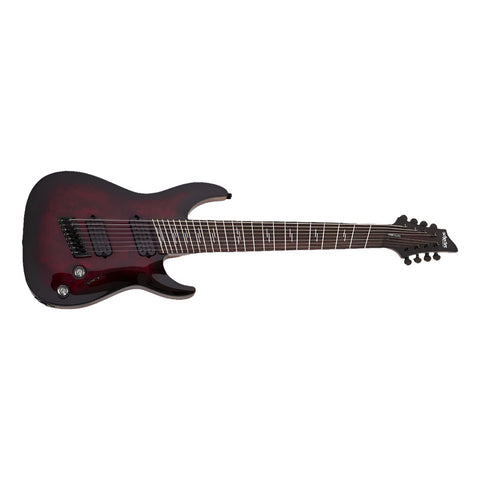 Guitarra 8 Cuerdas Schecter Omen Elite-8 Multiscale Black Ch Diestro Rojo Palo De Rosa