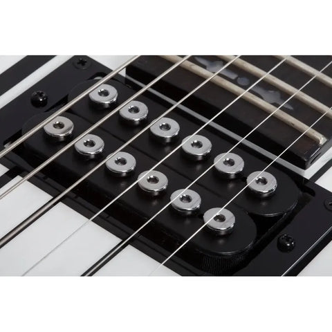 Guitarra Eléctrica Schecter Synyster Gates Signature Caoba Ebony Diestro Gloss White With Black Pin Stripes Ébano