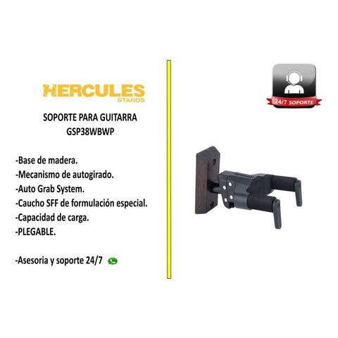 Soporte Muro Guitarra O Bajo Gsp38wbk Plus Hercules Color Negro