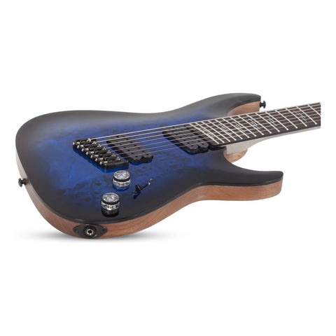 Guitarra 7 Cuerdas Schecter Omen Elite-7 Multiscale Blue Bur Diestro Azul Acero Palo De Rosa