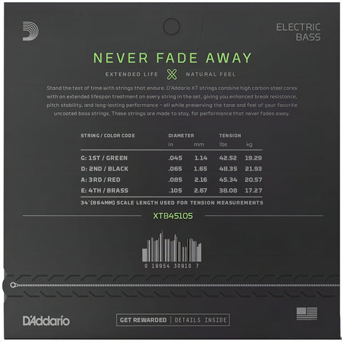 Daddario Xtb45105 Cuerdas Para Bajo Eléctrico 4 45-105 Msi