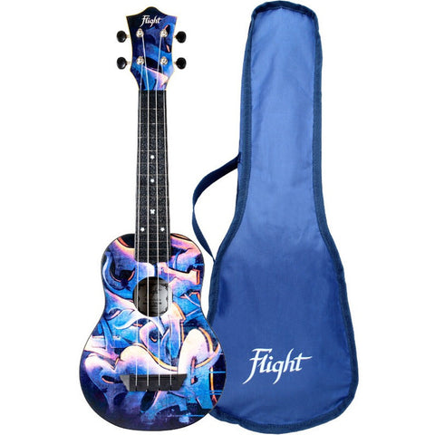 Ukelele Soprano 15 Trastes Con Funda Flight Tus-40 Graffiti Azul
