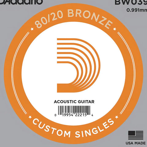 Cuerda D'addario Individual Para Guitarra Acústica, Calibre .039 De Bronce 80/20