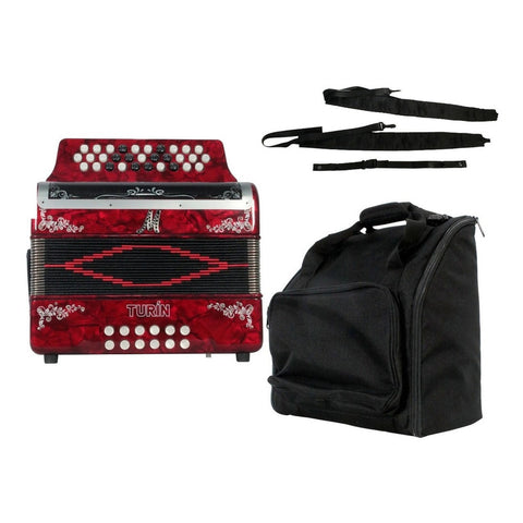 Moretti Turin Red Acordeón De Botones Tono Fa Funda Correas Color Rojo