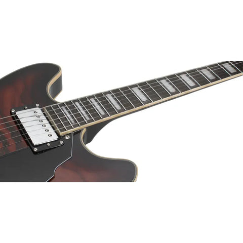 Guitarra Eléctrica 6 Cuerdas Mars Hollowbody 335 Custom Brow Diestro Marrón Oscuro Caoba