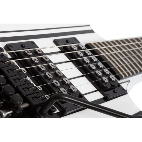 Guitarra Eléctrica Schecter Synyster Gates Signature Caoba Ebony Diestro Gloss White With Black Pin Stripes Ébano