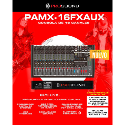 Mezcladora 16 Canales Prosound Pamx-16fxaux