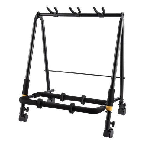 Soporte De Piso Hércules Gs523b Plus Para 3 Guitarras Con Ruedas Negro