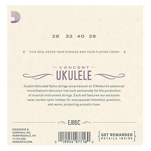 Cuerda Para Ukelele - Concierto - D'addario Ej65c Jg Corda
