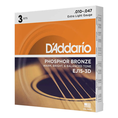 Paquete 3 Encordaduras P/guitarra Acústica Daddario Ej-15-3d