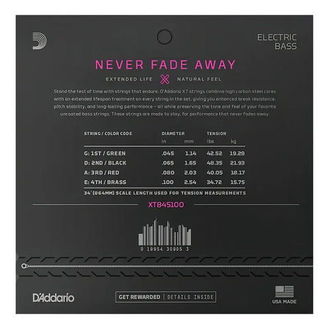 Juego Cuerdas Para Bajo Eléctrico 45-100 D'addario Xtb45100