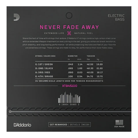 Daddario Xtb45100 Juego Cuerdas Para Bajo Eléctrico 45-100