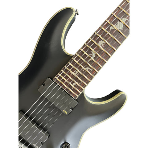 Guitarra Eléctrica Schecter Damien Platinum De 7 Bks, Color Negro Satinado, Diapasón De Palisandro, Material De Diapasón, Guía Para La Mano Derecha