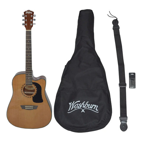 Paquete Guitarra Electroacústica Natural Washburn Ad5cepack Natural Derecha