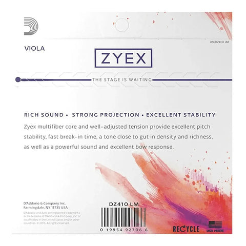 Juego 4 Cuerdas P/ Viola 16 Pulgadas D'addario Zyex Dz410 Lm