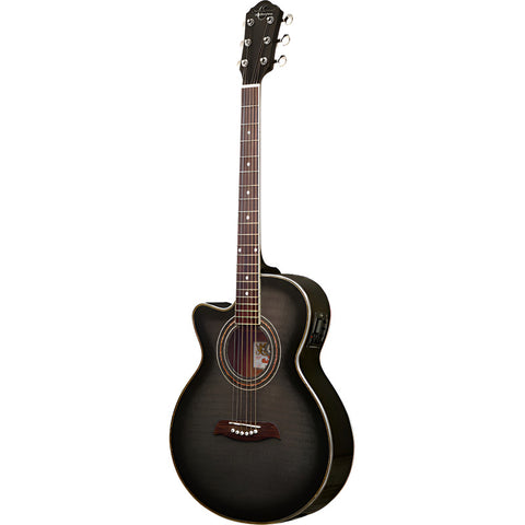Guitarra Electroacústica Zurda Oscar Schmidt Og10celh Ftb Flamed Transparent Black