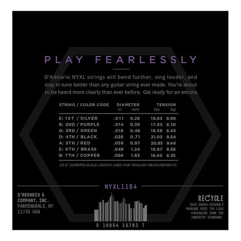D'addario Nyxl1164 Juego De Cuerdas Para Guitarra 7 Cuerdas 11-64