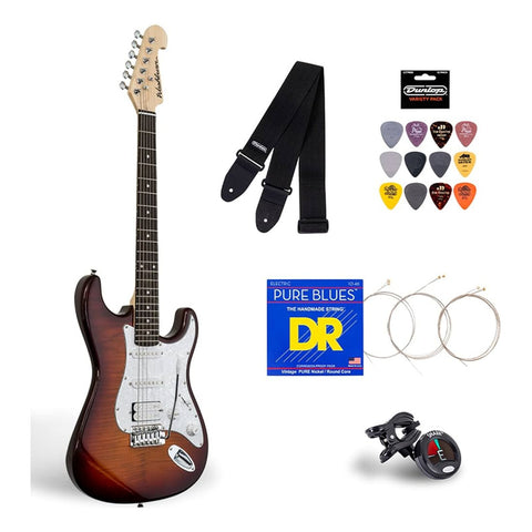 Pack Guitarra Eléctrica Washburn Strato Sdfsb-bndl-u Sunburs Diestro Naranja Claro Techwood