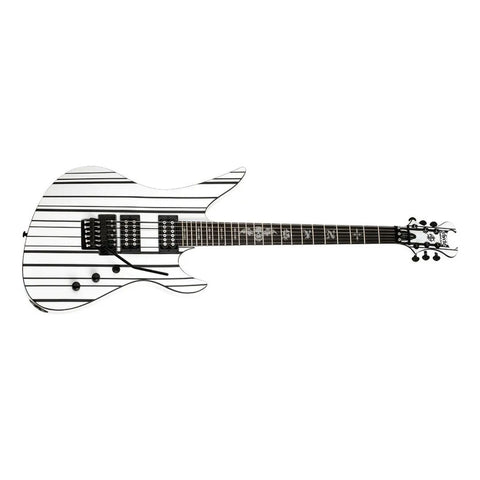 Guitarra Eléctrica Schecter Synyster Gates Signature Caoba Ebony Diestro Gloss White With Black Pin Stripes Ébano