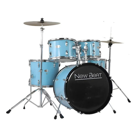 Batería Acústica 5 Pzas New Beat Nb-ds400 C/ Pedal Banco Skb Azul Cielo