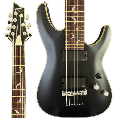 Guitarra Eléctrica Schecter Damien Platinum De 7 Bks, Color Negro Satinado, Diapasón De Palisandro, Material De Diapasón, Guía Para La Mano Derecha