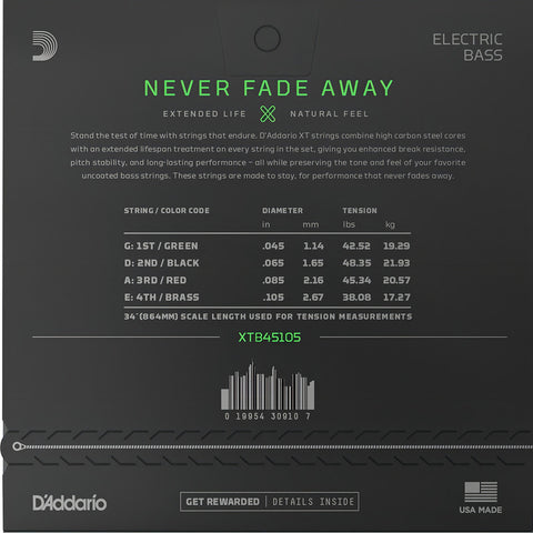 Daddario Xtb45105 Cuerdas Para Bajo Eléctrico 4 45-105 Msi