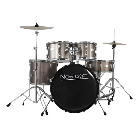 Batería Acústica 5 Pzas New Beat Nb-ds400 C/ Pedal Banco Cge Champagne Plateado