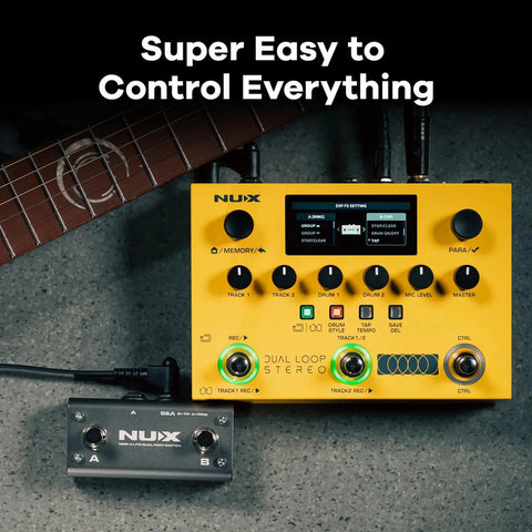 Pedal Looper Nux Dual Loop Stereo De Doble Pista Con 4 Efect Amarillo