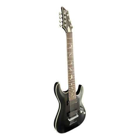Guitarra Eléctrica Schecter Damien Platinum De 7 Bks, Color Negro Satinado, Diapasón De Palisandro, Material De Diapasón, Guía Para La Mano Derecha
