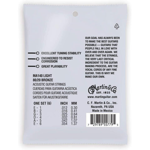 Paquete De Cuerdas Para Guitarra Acustica, Martin Ma140