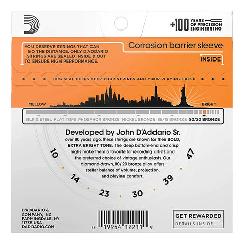 Encordadura Bronce 80/20 Calibre .010 - .047 Daddario Ej-10