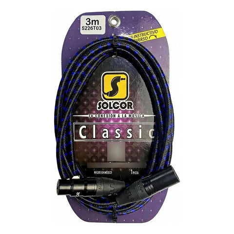 Cable Tejido Micrófono Xlr Color Combinado Solcor 5226t03 3m