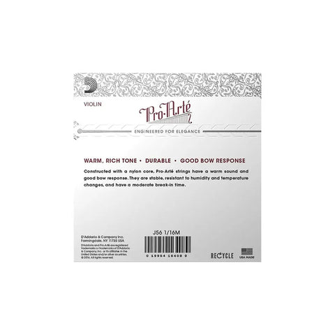 Juego Cuerdas Para Violín 1/16 Tensión M D'addario J56 1/16m