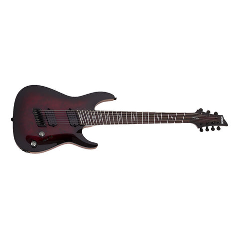 Guitarra 7 Cuerdas Schecter Omen Elite-7 Multiscale Black Ch Diestro Rojo Palo De Rosa