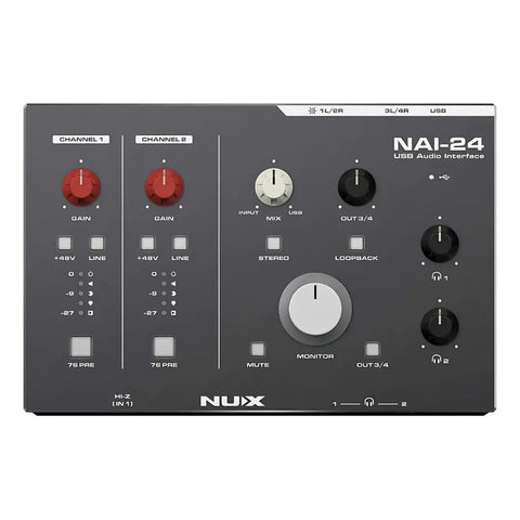 Interfaz De Audio Nux Usb-c Nai-24 2 Entradas 4 Salidas 192khz 32bit Negro