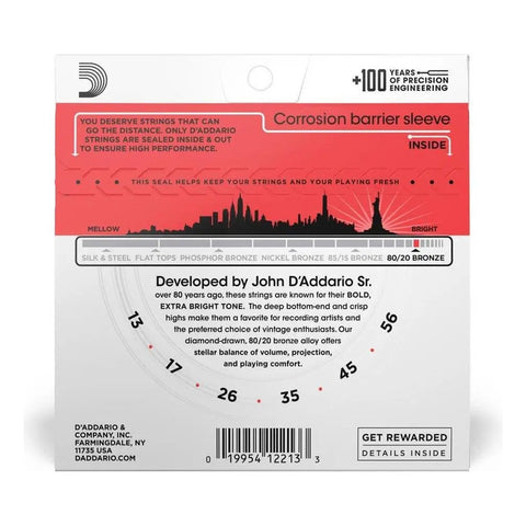 Cuerdas D'addario Para Guitarra Ej12 Brone 80/20 Steel, 0,013 Pulgadas