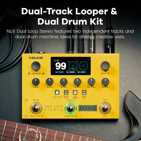 Pedal Looper Nux Dual Loop Stereo De Doble Pista Con 4 Efect Amarillo