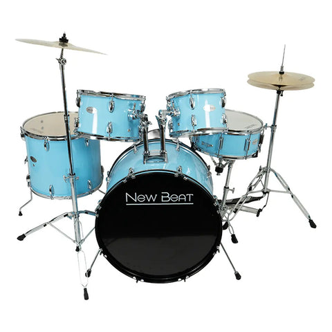 Batería Acústica 5 Pzas New Beat Nb-ds400 C/ Pedal Banco Skb Azul Cielo