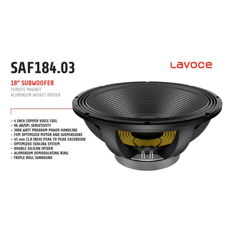 Bocina 18 Pulgadas P/subwoofer 3000w 8 Omhs Lavoce Saf184.03 Color Negro
