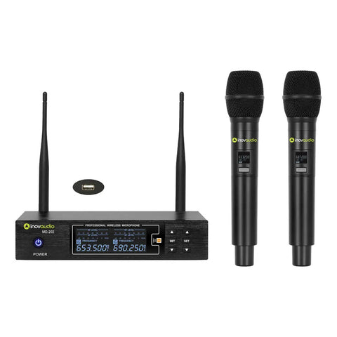Micrófono Inalámbrico Md-202 Doble De Mano Inovaudio Color Negro Negro