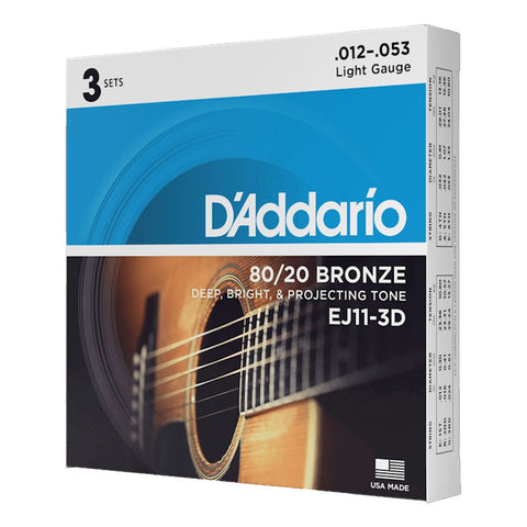 Paquete De Tres Cuerdas Acústicas Daddario Ej11 3-pack