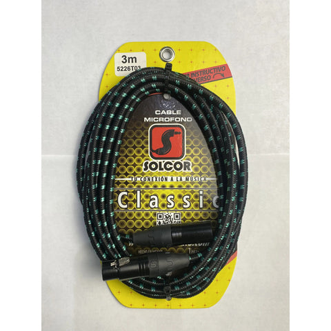 Cable Tejido Micrófono Xlr Color Combinado Solcor 5226t03 3m
